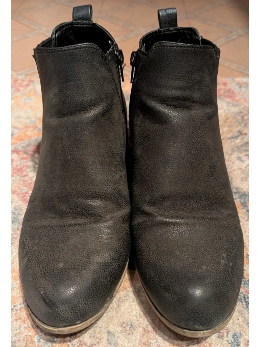 Jessica Cline Dede Black Ankle Boots Faux Leather Zipper and Tassel Size 10